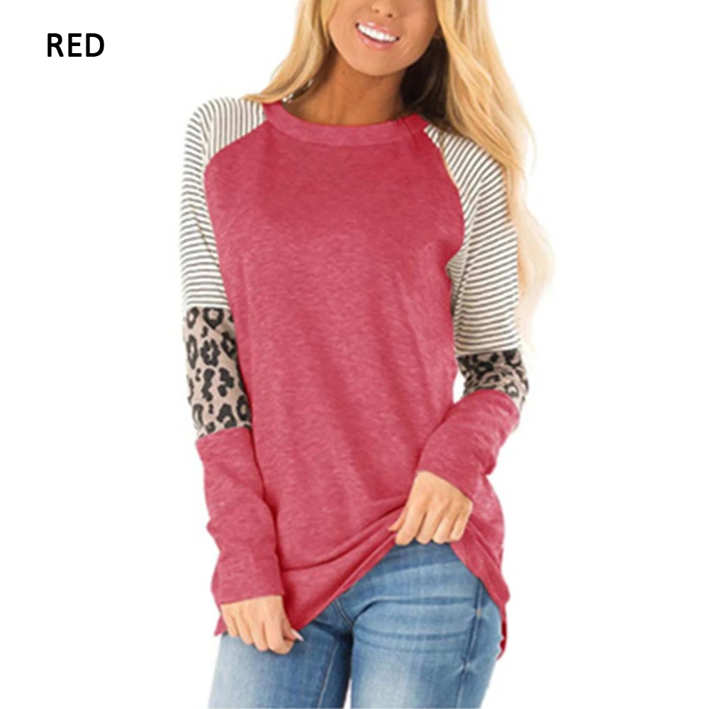 Female Leopard Stitching Tees Loose Top Lady T-shirt Autumn Top Women Long Sleeve T Shirt Striped Tops Tee
Female Leopard Stitching Tees Loose Top Lady T-shirt Autumn Top Women Long Sleeve T Shirt Striped Tops Tee