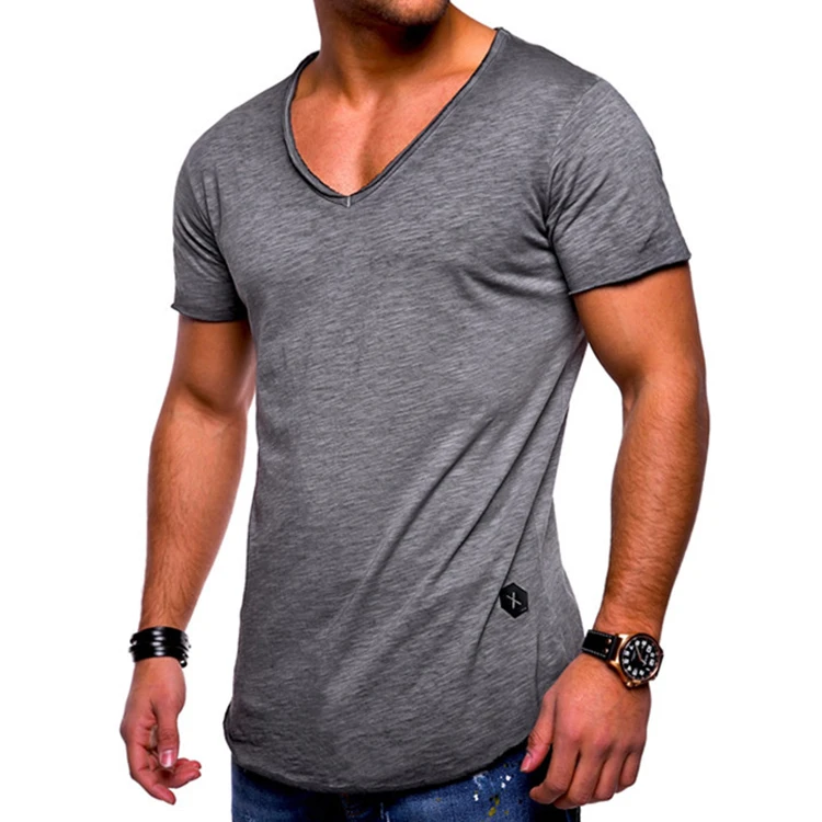 Мужская простая модная футболка из полиэстера с V-образным вырезом лидер продаж