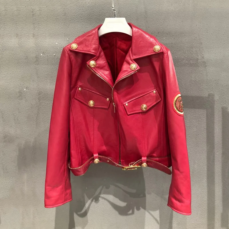 Women's Coat Spring Short Length 2021 New Fashion Genuine Leather Jacket With Letter Pattern Female Clothes Decorative Buttons | Женская