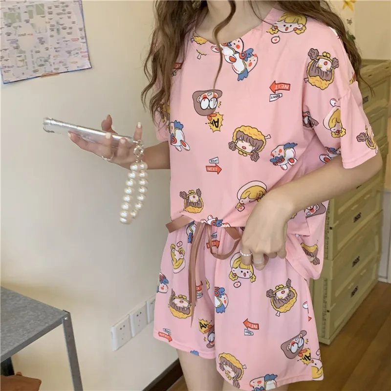 2021 New Pajamas Women's Summer Thin Wear Ice Silk Short Sleeve Net Red Cartoon Cute Two-piece Suit
2021 New Pajamas Women's Summer Thin Wear Ice Silk Short Sleeve Net Red Cartoon Cute Two-piece Suit