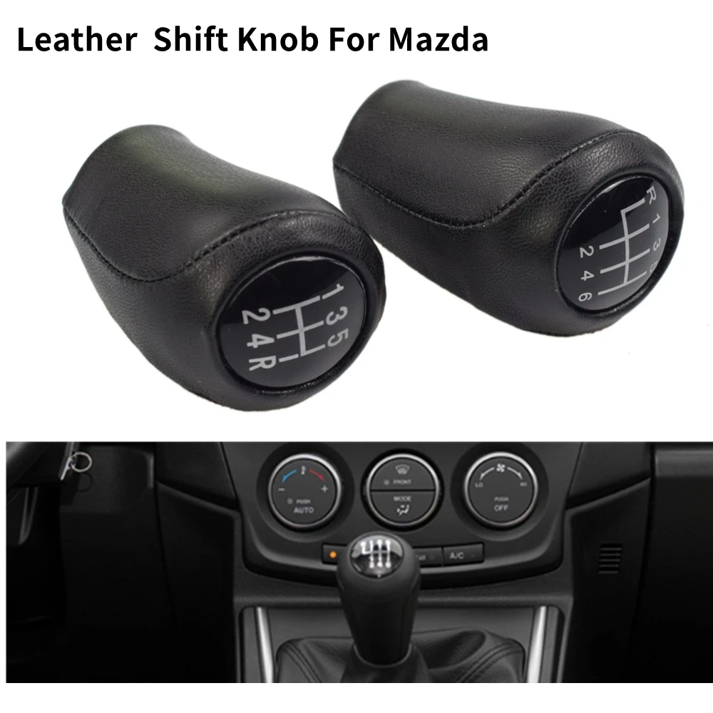 

Leather 5 6 Speed Gear Shift Knob For MAZDA 3 BK BL 5 CR CW 6 II GH CX-7 ER MX-5 NC III 23 MT Leather Shifter Lever Arm Headball