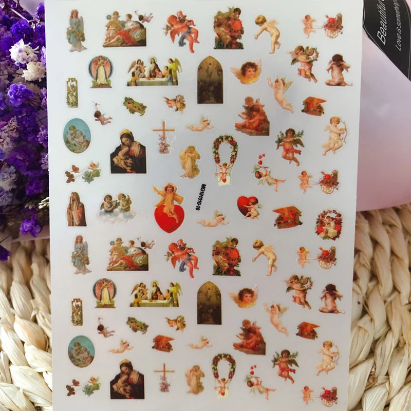 Самоклеящиеся 3D наклейки для дизайна ногтей с изображением Иисуса Христа цветов