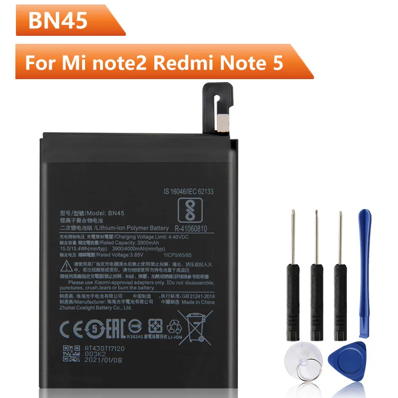 Xiao Mi Original Replacement Phone Battery BN45 For Xiaomi Redmi Note 5 Redrice Note5 BN45 Rechargeable Battery 4000mAh
Xiao Mi Original Replacement Phone Battery BN45 For Xiaomi Redmi Note 5 Redrice Note5 BN45 Rechargeable Battery 4000mAh