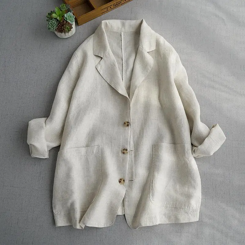 Casual Suit Women 2021 Autumn Winter Brief Long Sleeve Single Breasted Cotton Linen Loose Coat Lady Jacket Front Pocket Outwear
Casual Suit Women 2021 Autumn Winter Brief Long Sleeve Single Breasted Cotton Linen Loose Coat Lady Jacket Front Pocket Outwear