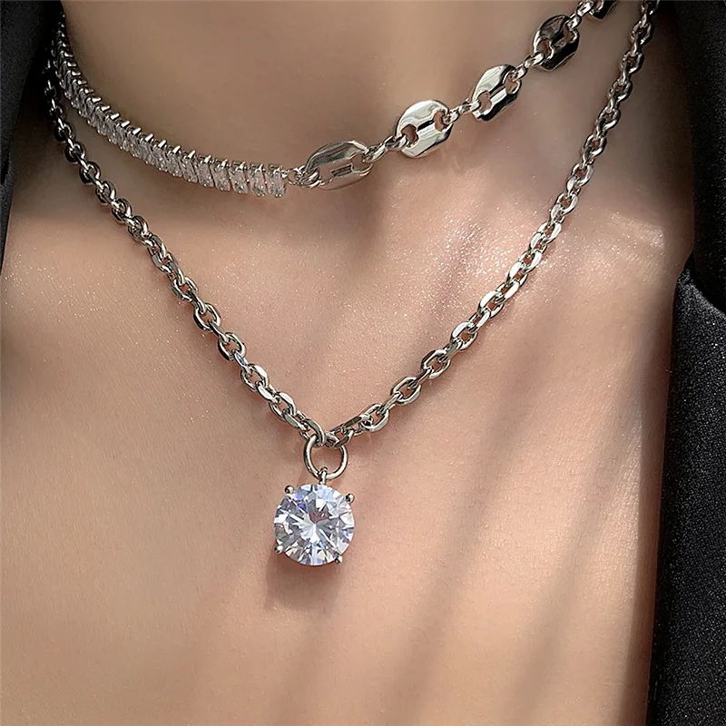 

Женское Двухслойное колье с бриллиантами, сверкающее ожерелье из циркона, модная цепочка до ключиц, Ювелирное Украшение