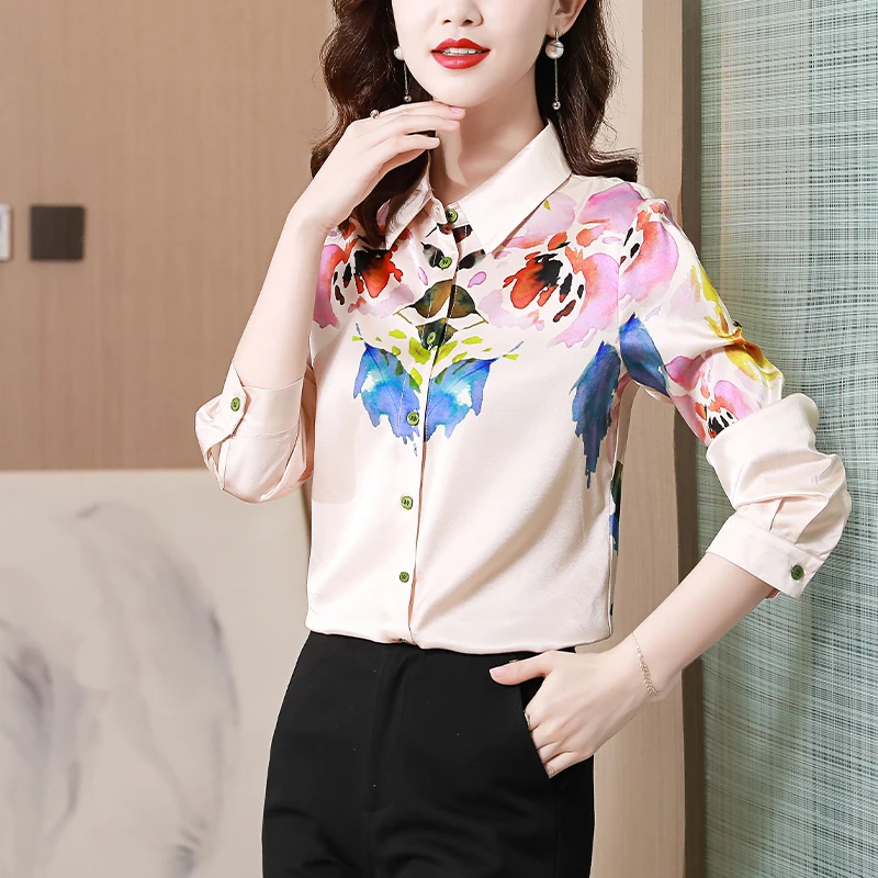 Summer Autumn New Women's Blouse Polo Shirt Long Sleeve Splicing Printing Satin Casual Fashion Loose Houthion
Summer Autumn New Women's Blouse Polo Shirt Long Sleeve Splicing Printing Satin Casual Fashion Loose Houthion