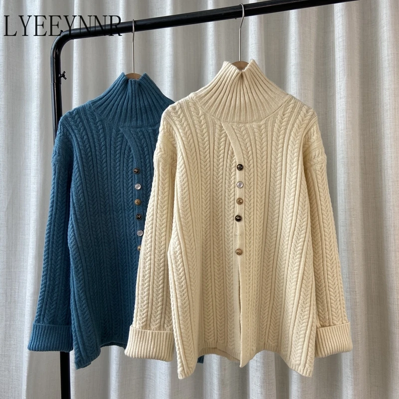LYEEYNNR Autumn New Single Breasted Solid Casual Pullovers Feminine Button Loose Long Sleeve Simple Turtleneck Sweater Mujer
LYEEYNNR Autumn New Single Breasted Solid Casual Pullovers Feminine Button Loose Long Sleeve Simple Turtleneck Sweater Mujer