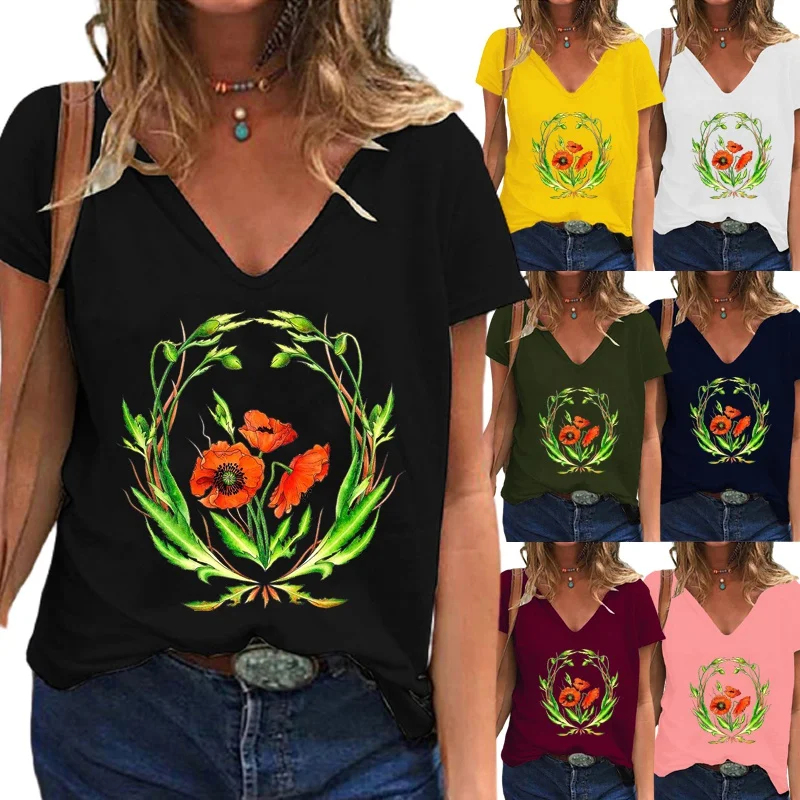 Женская свободная футболка с цветочным принтом, V-образным вырезом и коротким рукавом
Женская свободная футболка с цветочным принтом, V-образным вырезом и коротким рукавом