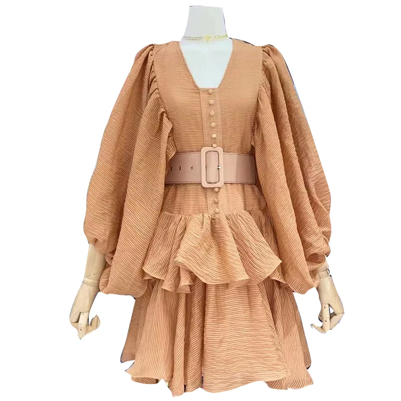 VGH Vintage Gathered Waist Summer Dress Female V Neck Bishop Long Sleeve High Waist Mini Dresses For Women 2021 Fashion Clothing 
VGH Vintage Gathered Waist Summer Dress Female V Neck Bishop Long Sleeve High Waist Mini Dresses For Women 2021 Fashion Clothing