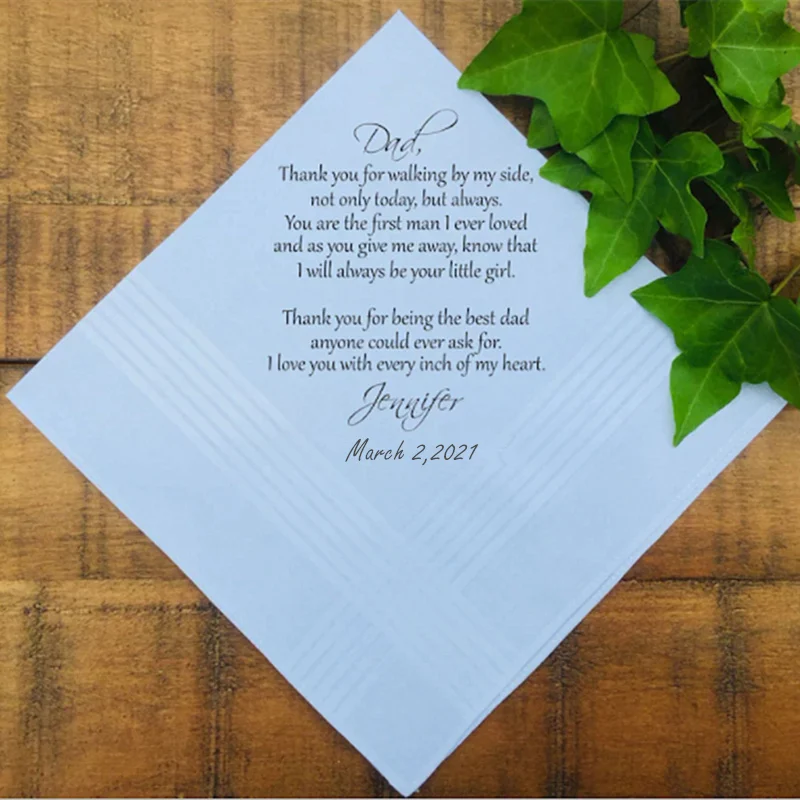 

Custom Father Wedding Hankies,Wedding Handkerchief for Father of the Bride,from Daughter,From Bride,for Dad,Hangover gift,PRINT