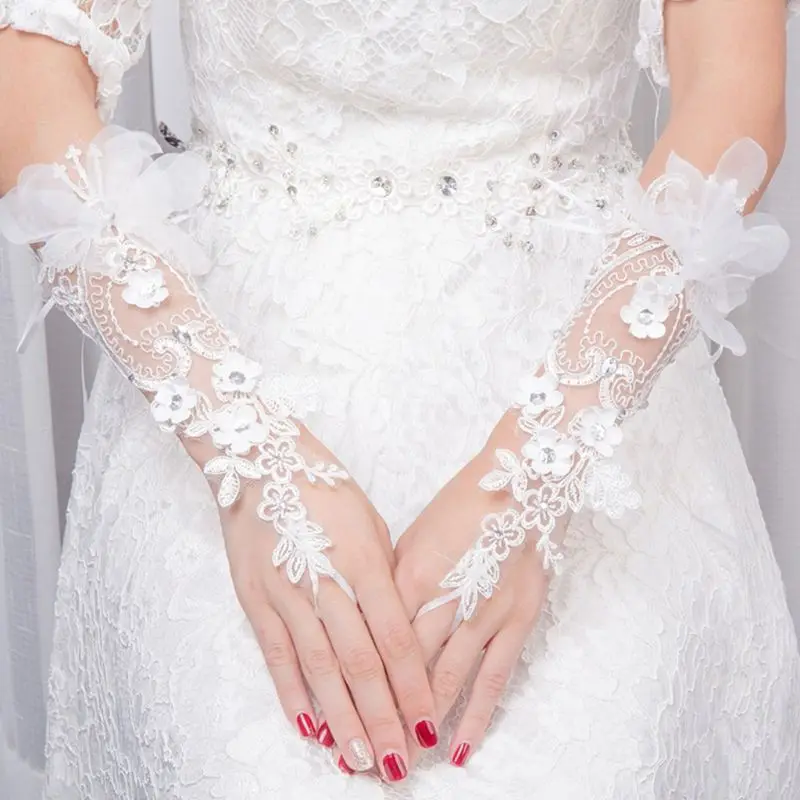 

Bridal Lace Floar Gloves Wedding Dress Accessories Simple Hook Finger Long Glove New Charming