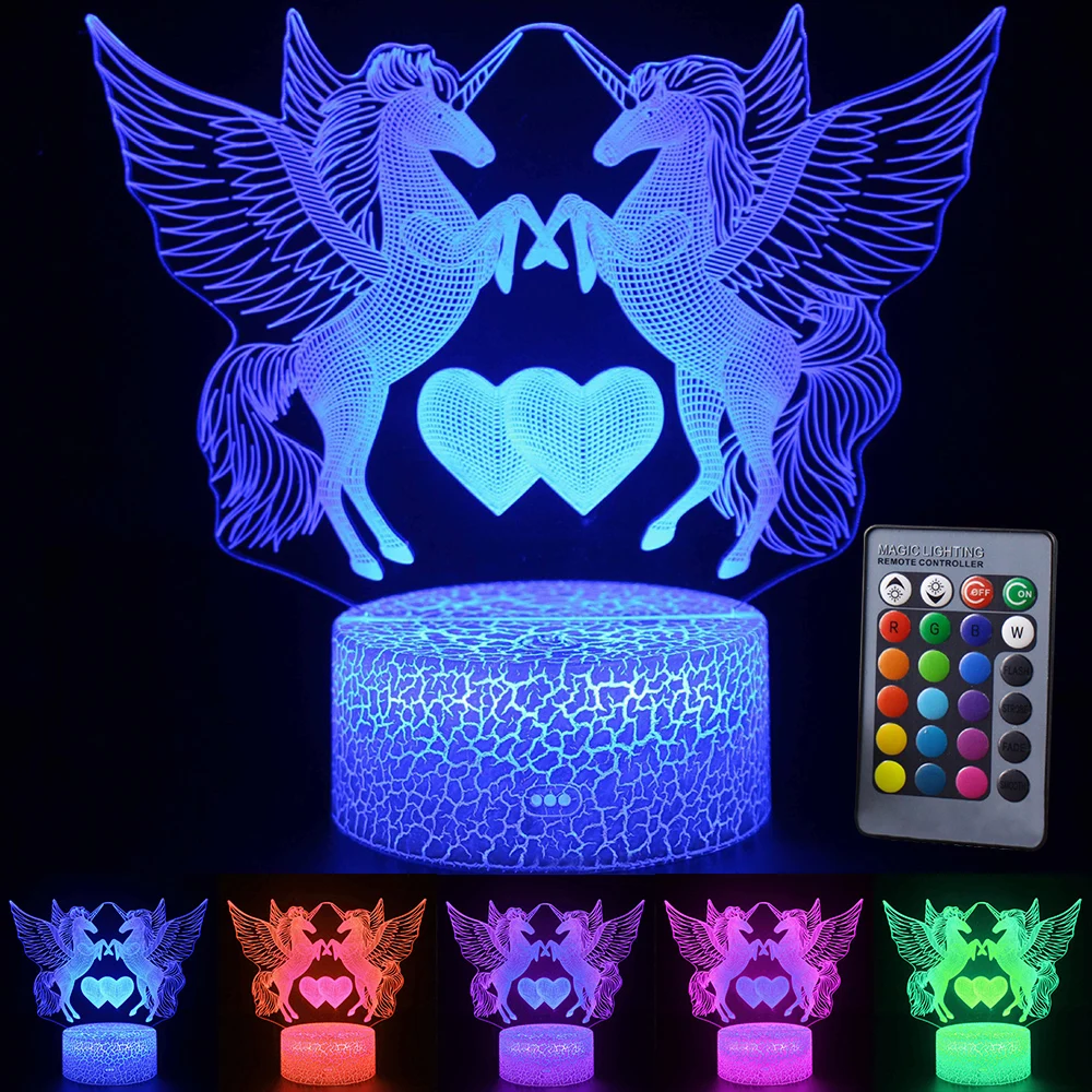 

Unique LED 3D Stereoscopic Illumination Visual Night Light Unicorn-series 7 / 16 Color Change LED Table Desk Lamp Kids Xmas D30