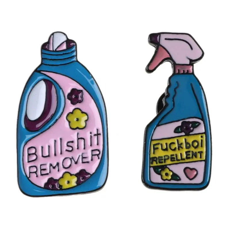 2Pcs Bullshit Remove Cartoon Detergent Enamel Pins Badge Brooches Decor Jewelry