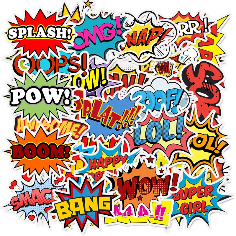 50 шт. матовая наклейка Buzzword текстовая бомба Pow граффити для детей Ноутбук