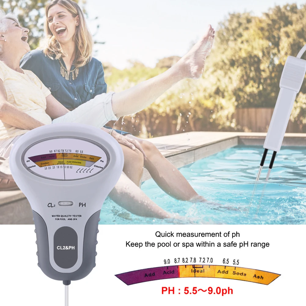 PH Cl2 Level Tester Instruments PH Chlorine Water Quality Pool Analytical Meter for Family Outdoor Swimming Accessories
PH Cl2 Level Tester Instruments PH Chlorine Water Quality Pool Analytical Meter for Family Outdoor Swimming Accessories