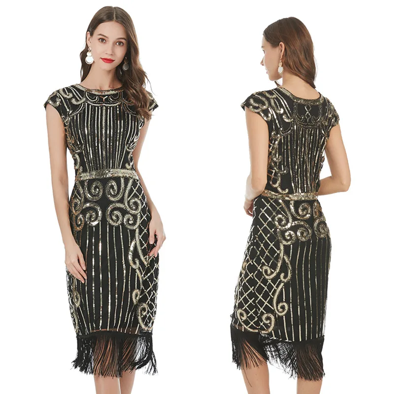 

Женское платье с блестками и кисточками, демисезонное платье в европейском и американском стиле с вышивкой бусинами ручной работы