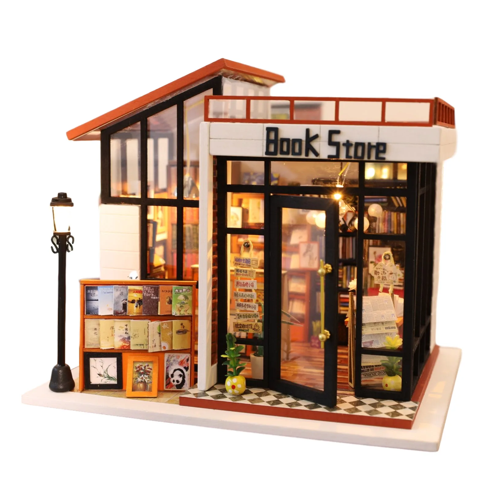 Wooden DIY Cabin Miniature Dollhouse Bookstore Hand-made Model Creative Diy Ornaments LED Small House With Furniture Dust Trendy
Wooden DIY Cabin Miniature Dollhouse Bookstore Hand-made Model Creative Diy Ornaments LED Small House With Furniture Dust Trendy