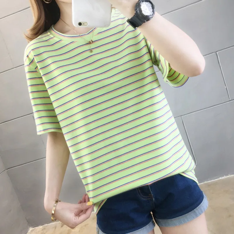 Summer Tee Top For Women Striped Tshirt Rainbow Striped O Neck Short Sleeve T-Shirts
Summer Tee Top For Women Striped Tshirt Rainbow Striped O Neck Short Sleeve T-Shirts