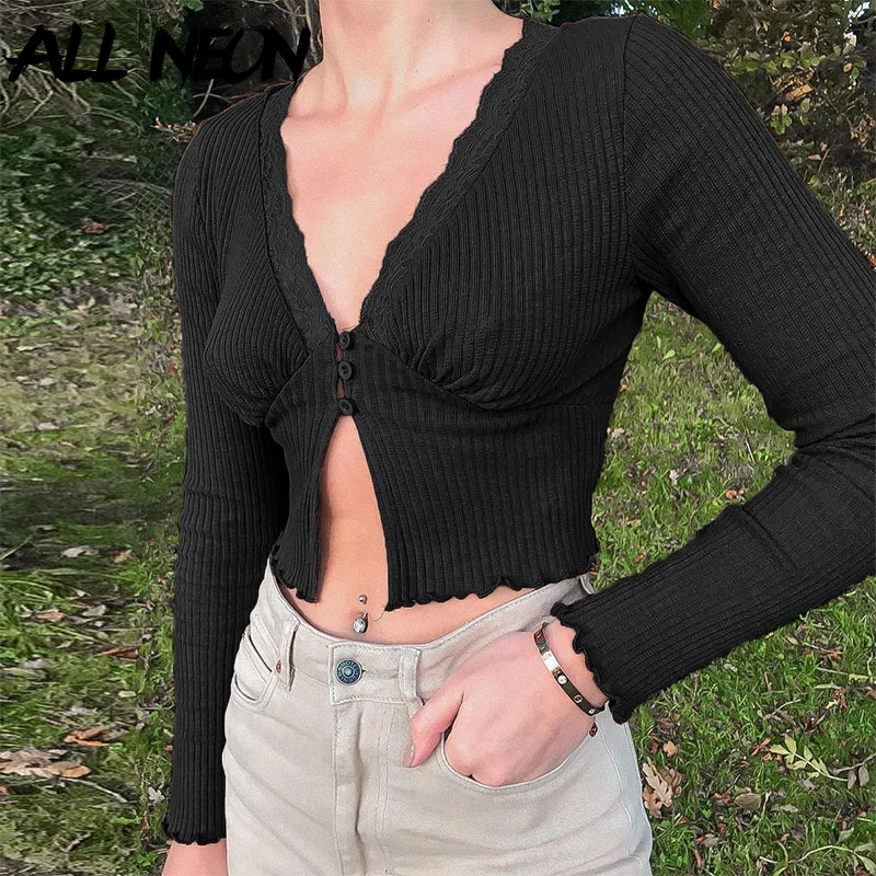 2021 New Sweet Fashion Deep V-neck Lace Trim Top Y2K Fashion Split Hem Long-sleeved Brown T-shirt Retro Aesthetic Crop Top Solid
2021 New Sweet Fashion Deep V-neck Lace Trim Top Y2K Fashion Split Hem Long-sleeved Brown T-shirt Retro Aesthetic Crop Top Solid