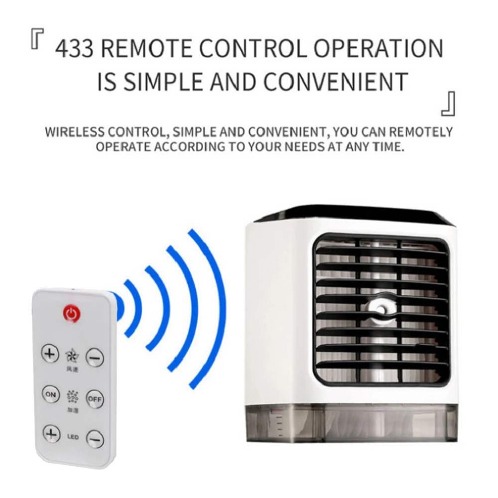 Mini Air Cooler 3 Speeds USB Charging Remote Control Desk Cooler Fan with 7 Color LED Light Air Conditioner Humidifier 
Mini Air Cooler 3 Speeds USB Charging Remote Control Desk Cooler Fan with 7 Color LED Light Air Conditioner Humidifier