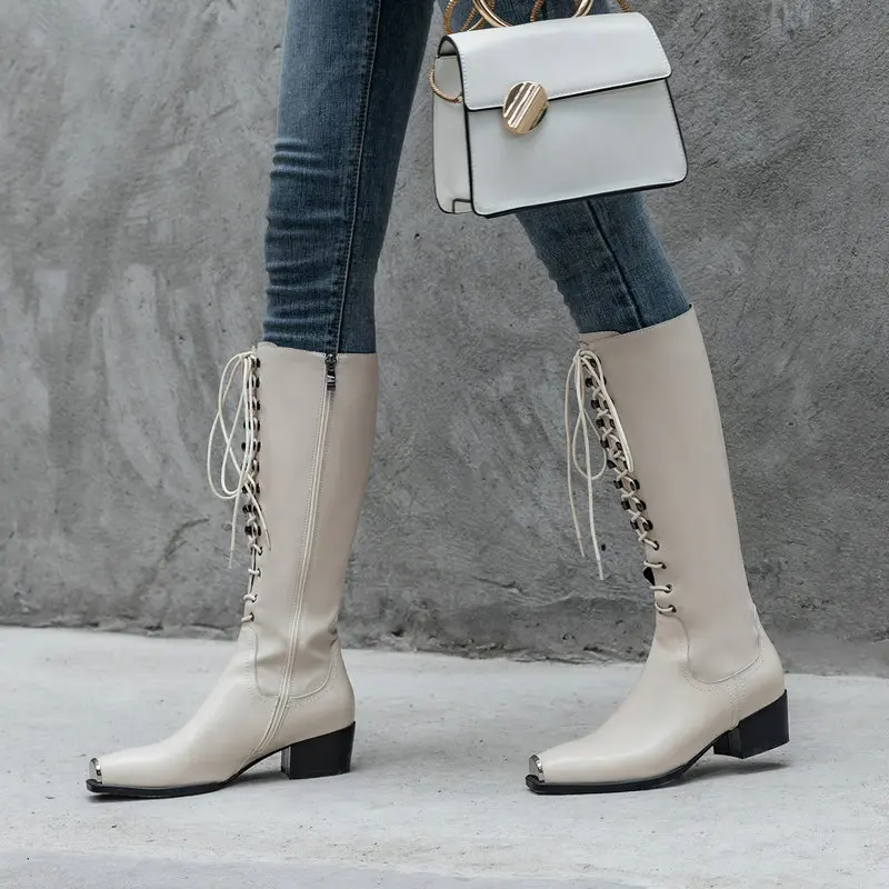 Metal Square Toe Women Classic Knee High Boots Winter Warm High Heels Dancing Shoes Woman Genuine Leather Riding Boots 
Metal Square Toe Women Classic Knee High Boots Winter Warm High Heels Dancing Shoes Woman Genuine Leather Riding Boots