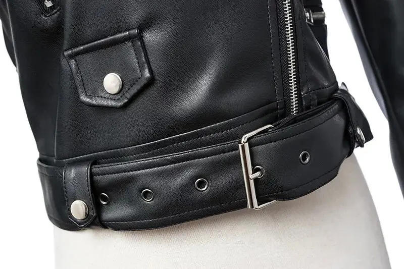 New Turn-down Collar Motor Biker Jacket Women Black Faux Leather Jackets Zipper Basic Coat With Belt Spring Autumn Winter 2020
New Turn-down Collar Motor Biker Jacket Women Black Faux Leather Jackets Zipper Basic Coat With Belt Spring Autumn Winter 2020