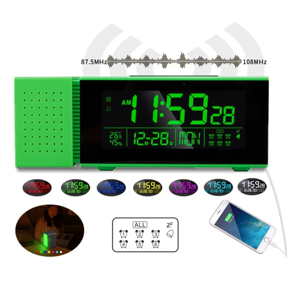 TS-P30 Digital Alarm Clock With FM Radio Temperature Humidity LCD Display Clock IR Human Body Induction Colorful Night Lights 
TS-P30 Digital Alarm Clock With FM Radio Temperature Humidity LCD Display Clock IR Human Body Induction Colorful Night Lights