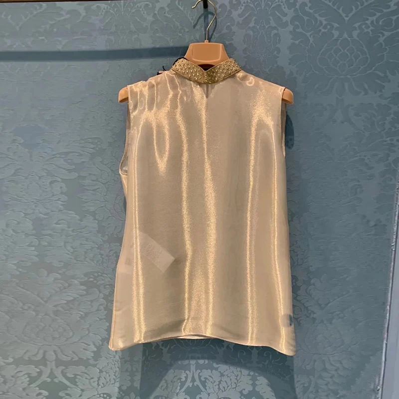 Korean Fashion Clothing Summer Elegant Crystal Stand Collar Sleeveless Top Mujer 2021 Casual Blusas Y Camisas
Korean Fashion Clothing Summer Elegant Crystal Stand Collar Sleeveless Top Mujer 2021 Casual Blusas Y Camisas