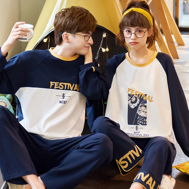 Autumn Winter Long Sleeve Couple Pajamas Set Fashion Irregular Blue Patchwork Cotton Couple Homewear Cute Cartoon Couple Pajamas
Autumn Winter Long Sleeve Couple Pajamas Set Fashion Irregular Blue Patchwork Cotton Couple Homewear Cute Cartoon Couple Pajamas