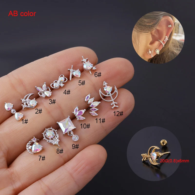 1Pc New Trendy 20G AB Color Crystal Moon Crown Stainless Steel Earrings Helix Cartilage Studs Tragus Ear Piercing
1Pc New Trendy 20G AB Color Crystal Moon Crown Stainless Steel Earrings Helix Cartilage Studs Tragus Ear Piercing