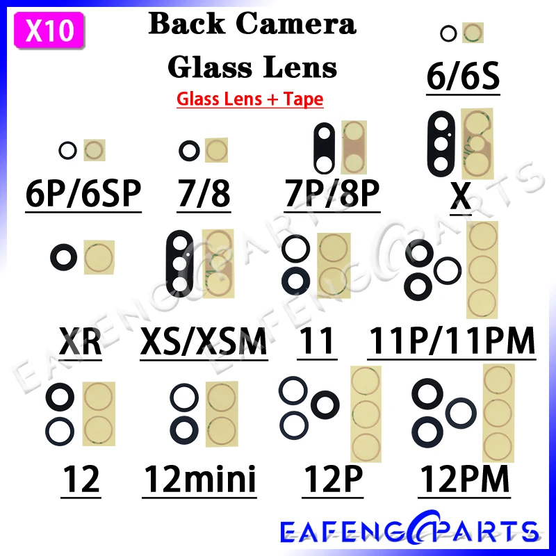 

10 Combo/Lot Replacement Parts For Iphone 6Plus 6SPluS 7 8 Plus 7Plus 8Plus X XR XS 11 12 Pro Max 12Mini Back Camera Glass Lens