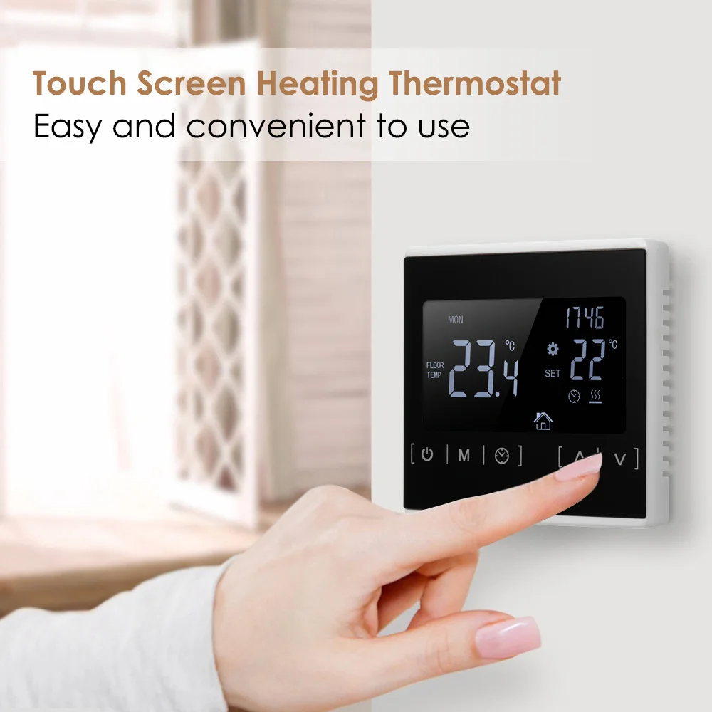 AC85-240V LCD Touch Screen Temperature Controller Back Light Smart Electric Floor Heating Thermostat for Home Bedroom
AC85-240V LCD Touch Screen Temperature Controller Back Light Smart Electric Floor Heating Thermostat for Home Bedroom