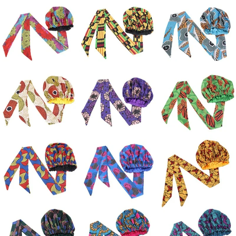 Womens Turban Hat African Ankara Satin Linned Bonnet Women Long Ribbon Headwrap Double Layer Headscarf Hair Cover Wrap Hats
Womens Turban Hat African Ankara Satin Linned Bonnet Women Long Ribbon Headwrap Double Layer Headscarf Hair Cover Wrap Hats