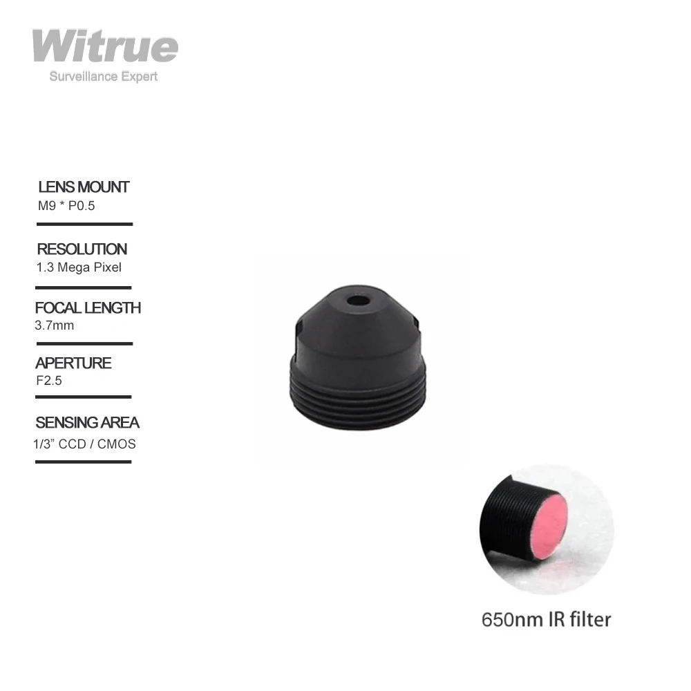 

Witrue Pinhole CCTV Camera Lens 3.7mm M9 X P0.5 Mount 1.3 Megapixel 1/3" F2.5 with 650nm IR Filter for Mini Security Cameras