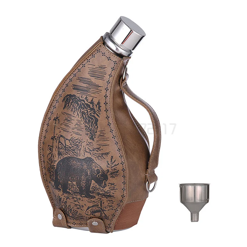Thick Stainless Steel Portable Hip Flask For Alcohol 53oz Horn Pot Large Capacity Wine Pot With Leather Case And Funnel Flagon
Thick Stainless Steel Portable Hip Flask For Alcohol 53oz Horn Pot Large Capacity Wine Pot With Leather Case And Funnel Flagon