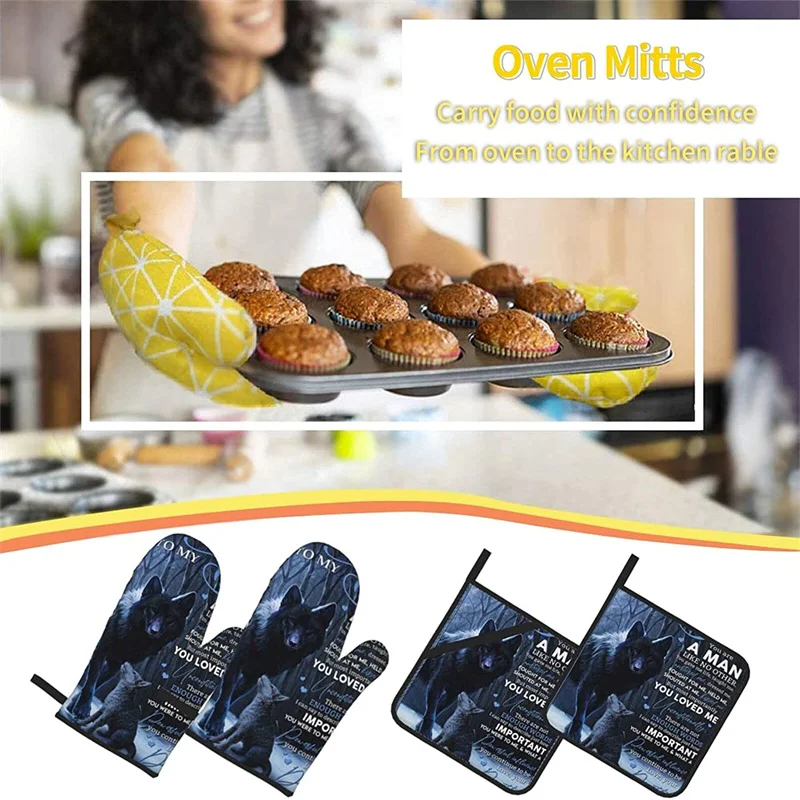 Oven glove and pot holder set heat-resistant 4-piece set, kitchen utensils non-slip insulating gloves for baking and cooking
Oven glove and pot holder set heat-resistant 4-piece set, kitchen utensils non-slip insulating gloves for baking and cooking