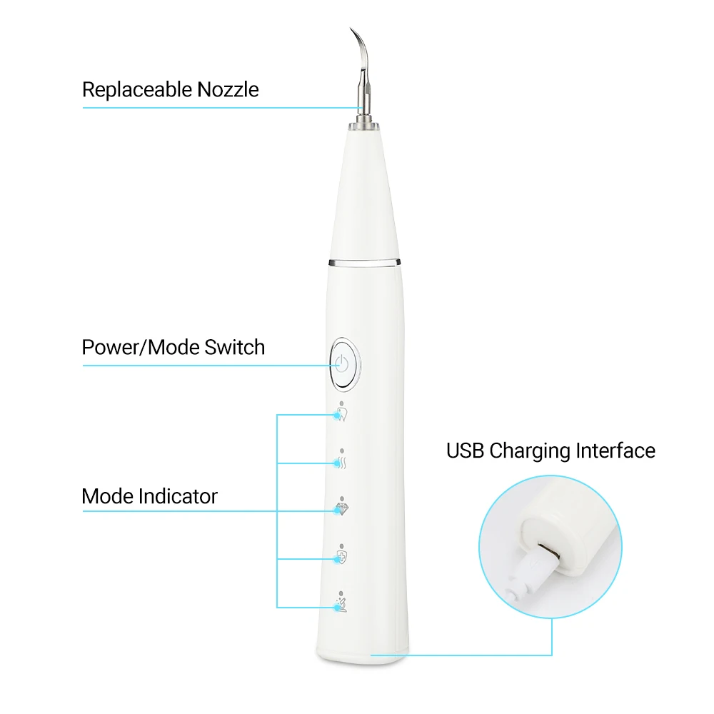 Ultrasonic Electric Dental Scaler Calculus Remover 5 Modes Rechargeable High Frequency Vibration Plaque Tartar Remover with LED
Ultrasonic Electric Dental Scaler Calculus Remover 5 Modes Rechargeable High Frequency Vibration Plaque Tartar Remover with LED
