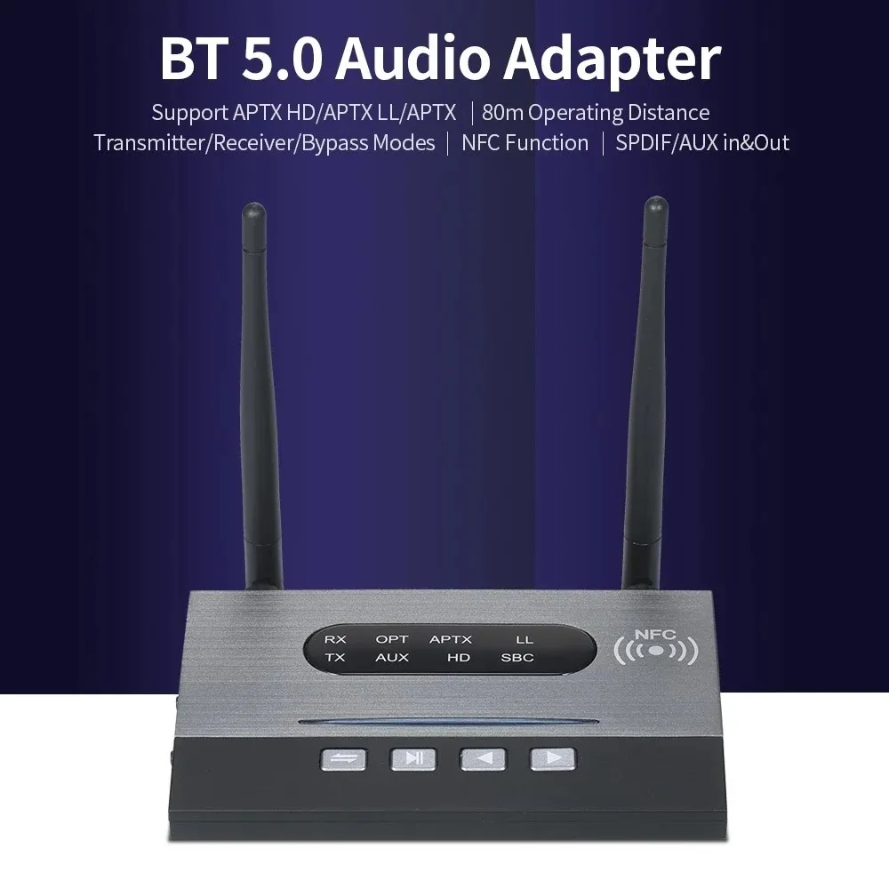 BT 5.0 Audio Adapter Audio Receiver Transmitter with NFC Function Bypass Mode Support APTX HD/APTX LL/APTX SPDIF/AUX In Out
BT 5.0 Audio Adapter Audio Receiver Transmitter with NFC Function Bypass Mode Support APTX HD/APTX LL/APTX SPDIF/AUX In Out