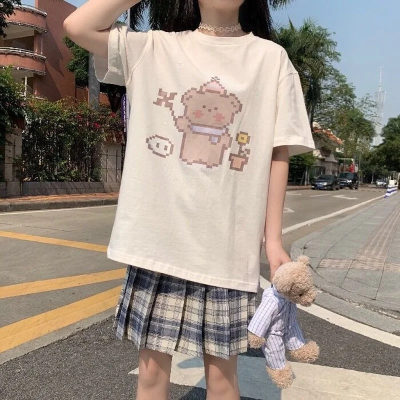 Harajuku Bear Graphic T Shirts Women Kawaii Top Mujer Japanese Style Tee Shirt MINGLIUSILI 2021 Summer Alt Clothes Aesthetic 
Harajuku Bear Graphic T Shirts Women Kawaii Top Mujer Japanese Style Tee Shirt MINGLIUSILI 2021 Summer Alt Clothes Aesthetic
