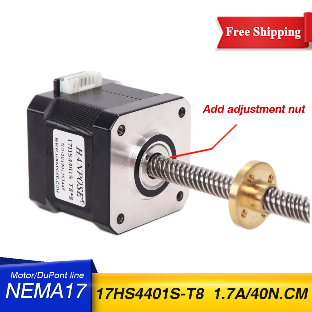 Free Shipping 2-Phase Nema17 Screw Stepper Motor 1.8 Degrees 17HS4401S-T8*8-300MM Length With Copper Nut Lead For 3D Printer 12V
Free Shipping 2-Phase Nema17 Screw Stepper Motor 1.8 Degrees 17HS4401S-T8*8-300MM Length With Copper Nut Lead For 3D Printer 12V