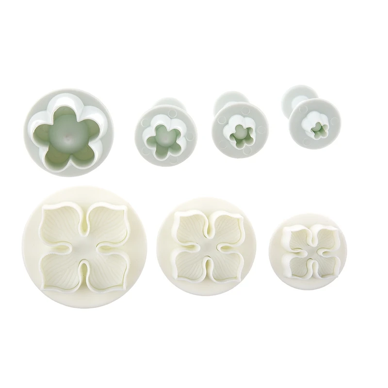 New 7 Pcs Sugarcraft Cake Decorating Plunger: 4 Pcs Five Petal Flower Blossom Cutter & 3 Pcs Laurustinus / Hydrangea
New 7 Pcs Sugarcraft Cake Decorating Plunger: 4 Pcs Five Petal Flower Blossom Cutter & 3 Pcs Laurustinus / Hydrangea