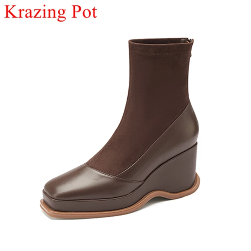 Krazing Pot big size cow leather square toe wedges high heels stretch boots zipper office lady platform winter ankle boots L18
Krazing Pot big size cow leather square toe wedges high heels stretch boots zipper office lady platform winter ankle boots L18