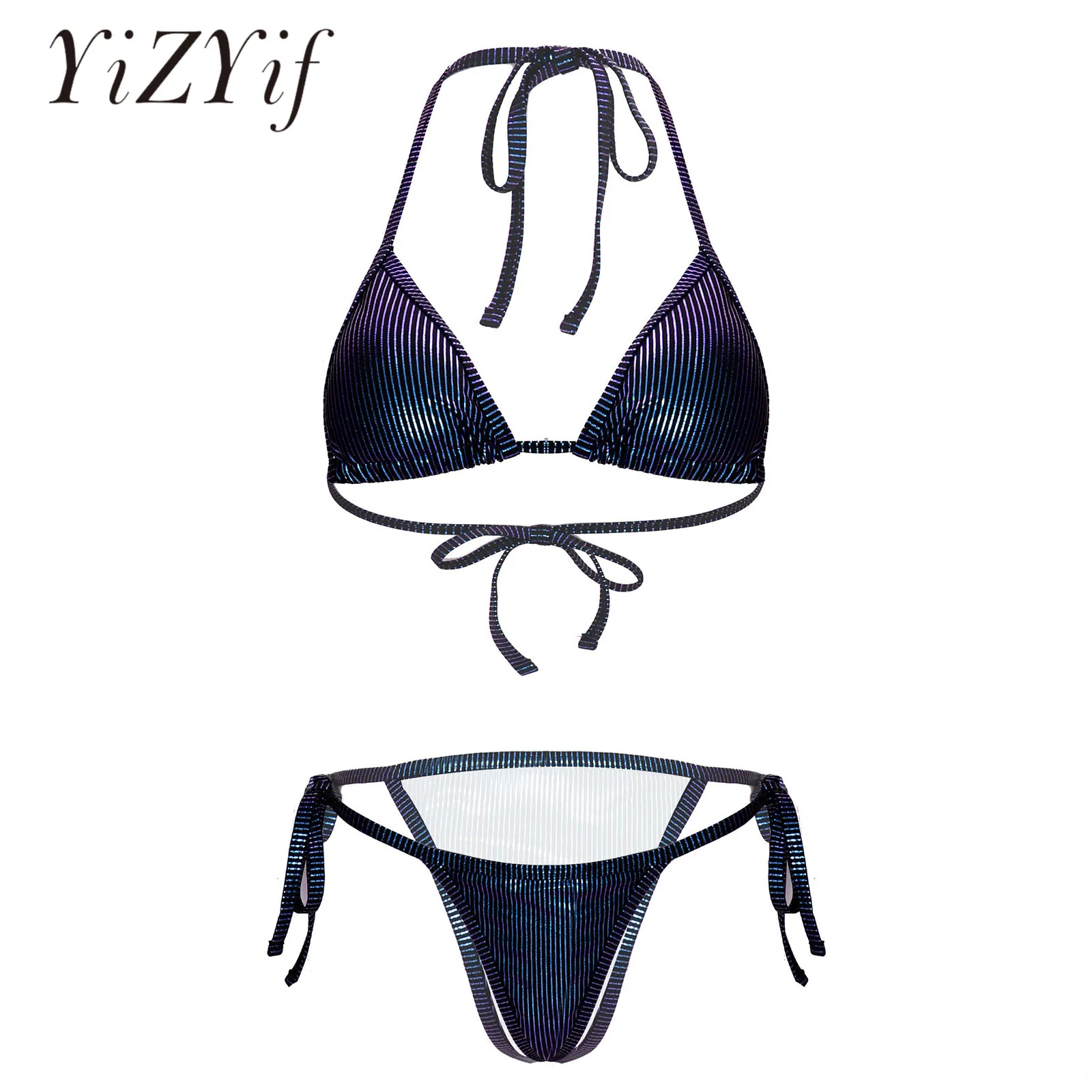 Women's Mini Bikini Set Two-piece Swimsuit Lace-up Shiny Striped Mini Micro Swimwear Ladies Swimming Surfing Bathing Suit
Women's Mini Bikini Set Two-piece Swimsuit Lace-up Shiny Striped Mini Micro Swimwear Ladies Swimming Surfing Bathing Suit