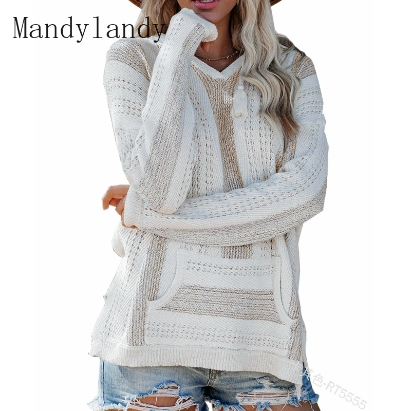 Mandylandy Sweater Autumn Loose-Fit Long Sleeves Knitted Pullover Sweater Women's Casual Printed Pocket Stitching Hooded Sweater
Mandylandy Sweater Autumn Loose-Fit Long Sleeves Knitted Pullover Sweater Women's Casual Printed Pocket Stitching Hooded Sweater