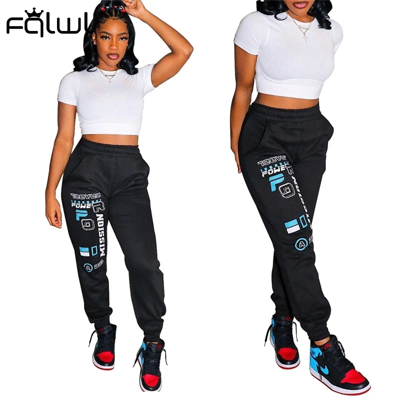 FQLWL уличная одежда спортивные брюки женские Мешковатые Черные Брюки для бега