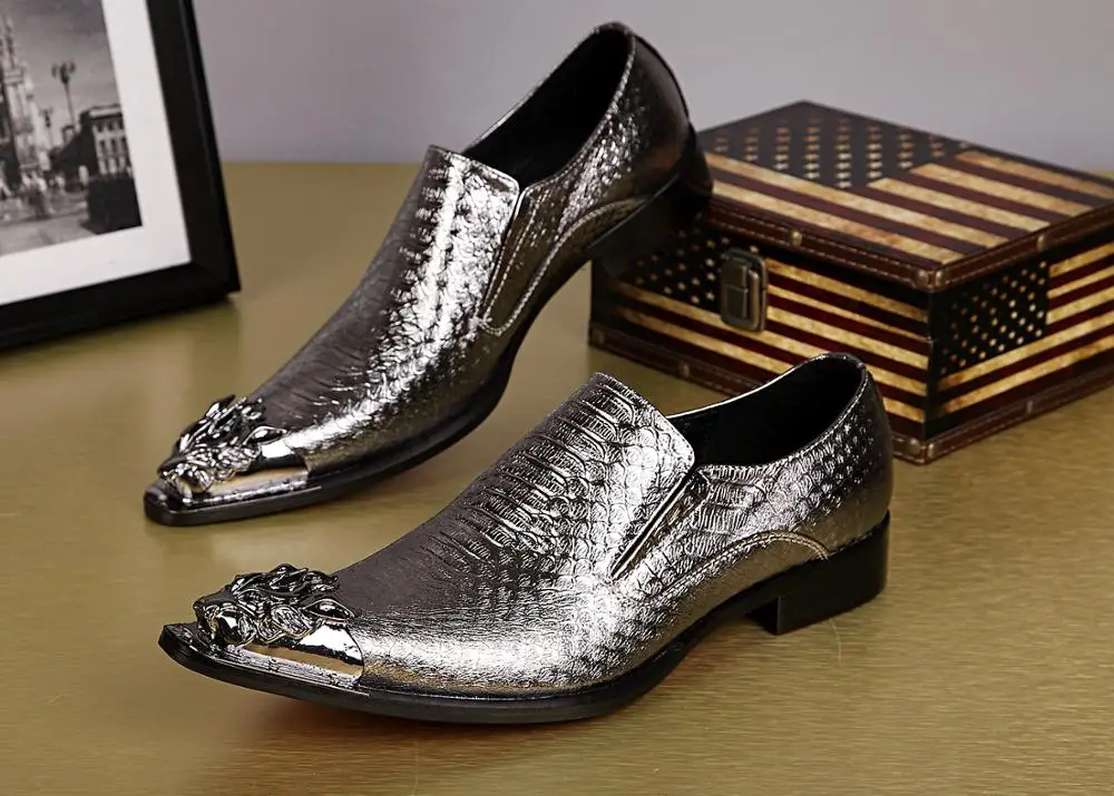 Christia Bella Fashion Oxfords Brogue Men Shoes Silver Genuine Leather Pointed Top Formal Shoes Slip on Business Office Shoes
Christia Bella Fashion Oxfords Brogue Men Shoes Silver Genuine Leather Pointed Top Formal Shoes Slip on Business Office Shoes