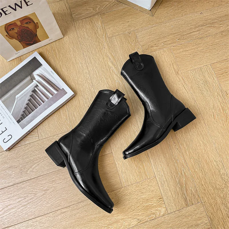 Meotina Western Boots Women Shoes Genuine Leather Mid Heel Mid Calf Boots Square Toe Zip Thick Heels Ladies Boots Black Beige
Meotina Western Boots Women Shoes Genuine Leather Mid Heel Mid Calf Boots Square Toe Zip Thick Heels Ladies Boots Black Beige