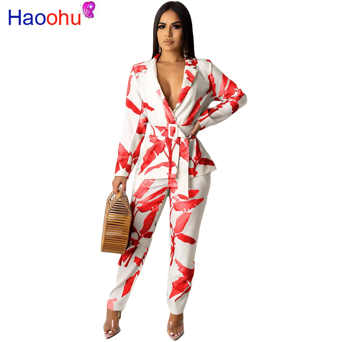 HAOOHU Autumn Women leaf print long sleeve blazer & pants suit two piece set sexy party tracksuit outfit office lady overalls
HAOOHU Autumn Women leaf print long sleeve blazer & pants suit two piece set sexy party tracksuit outfit office lady overalls
