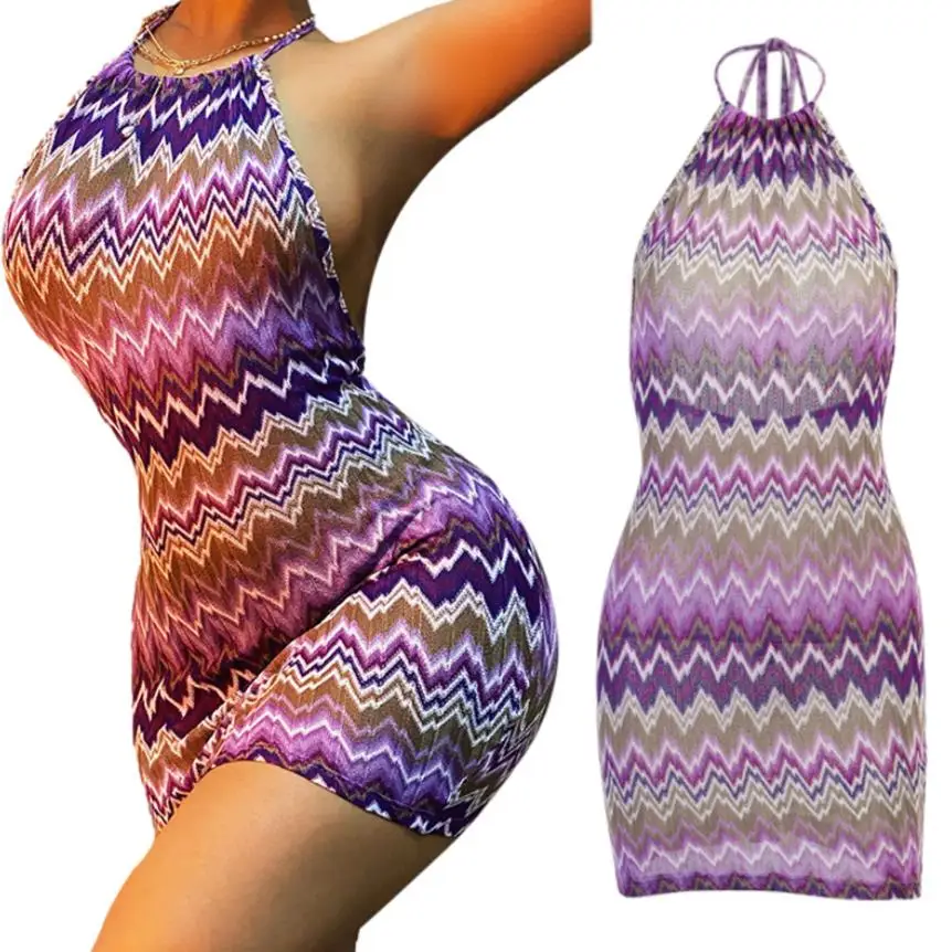 Женское модное трикотажное платье с волнистым узором, сексуальное короткое облегающее платье с лямкой на шее и открытой спиной
Женское модное трикотажное платье с волнистым узором, сексуальное короткое облегающее платье с лямкой на шее и открытой спиной