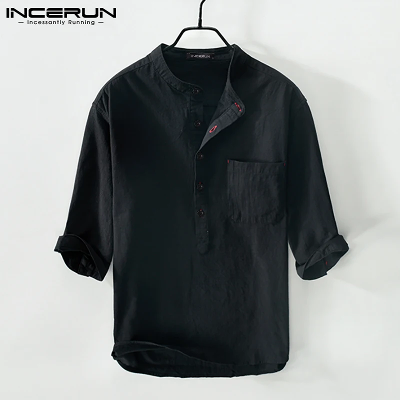 Men Cotton Shirt Stand Collar 3/4 Sleeve Harajuku Leisure Camisas 2021 Solid Color Streetwear Casual Men Clothing S-3XL INCERUN
Men Cotton Shirt Stand Collar 3/4 Sleeve Harajuku Leisure Camisas 2021 Solid Color Streetwear Casual Men Clothing S-3XL INCERUN